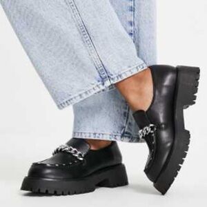 ASOS Black Loafers with Silver Chain Detail